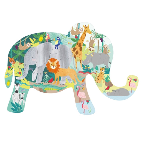 Jungle Friends Elephant Shaped Jigsaw Puzzle - 40 Piece