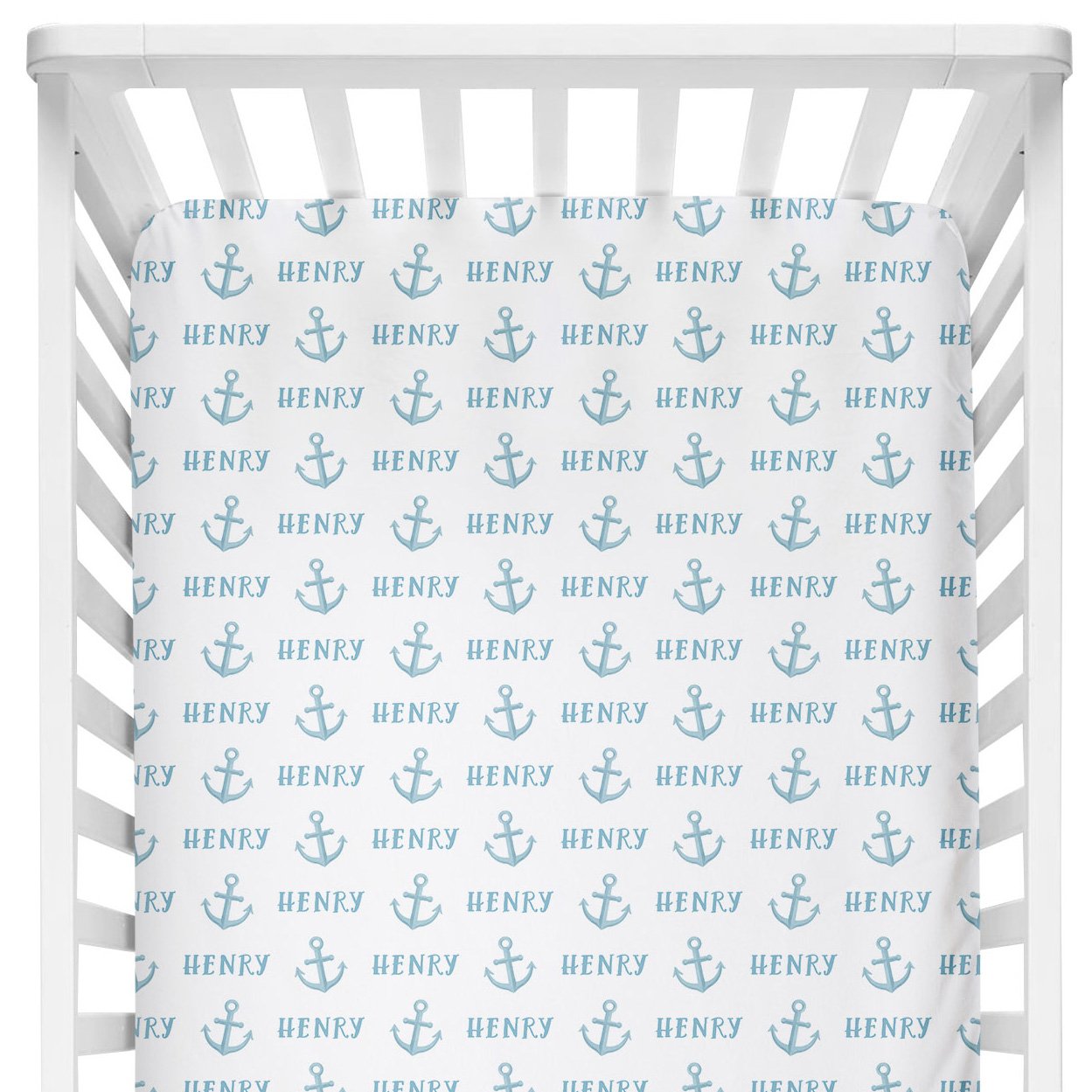 Sugar + Maple Personalized Crib Sheet | Anchor Blue
