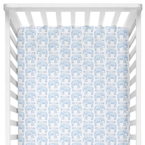 Sugar + Maple Personalized Crib Sheet | Elephant Blue