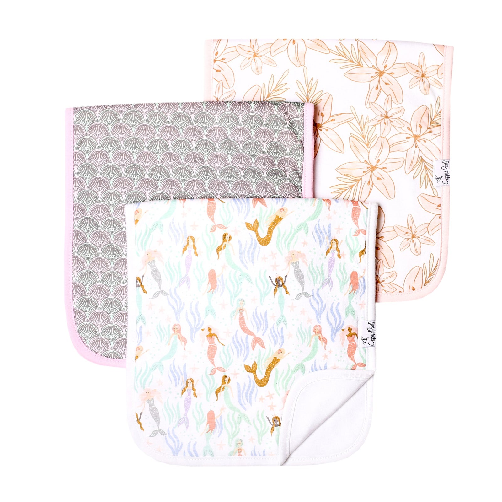 Copper Pearl Premium Burp Cloth Set / Coral