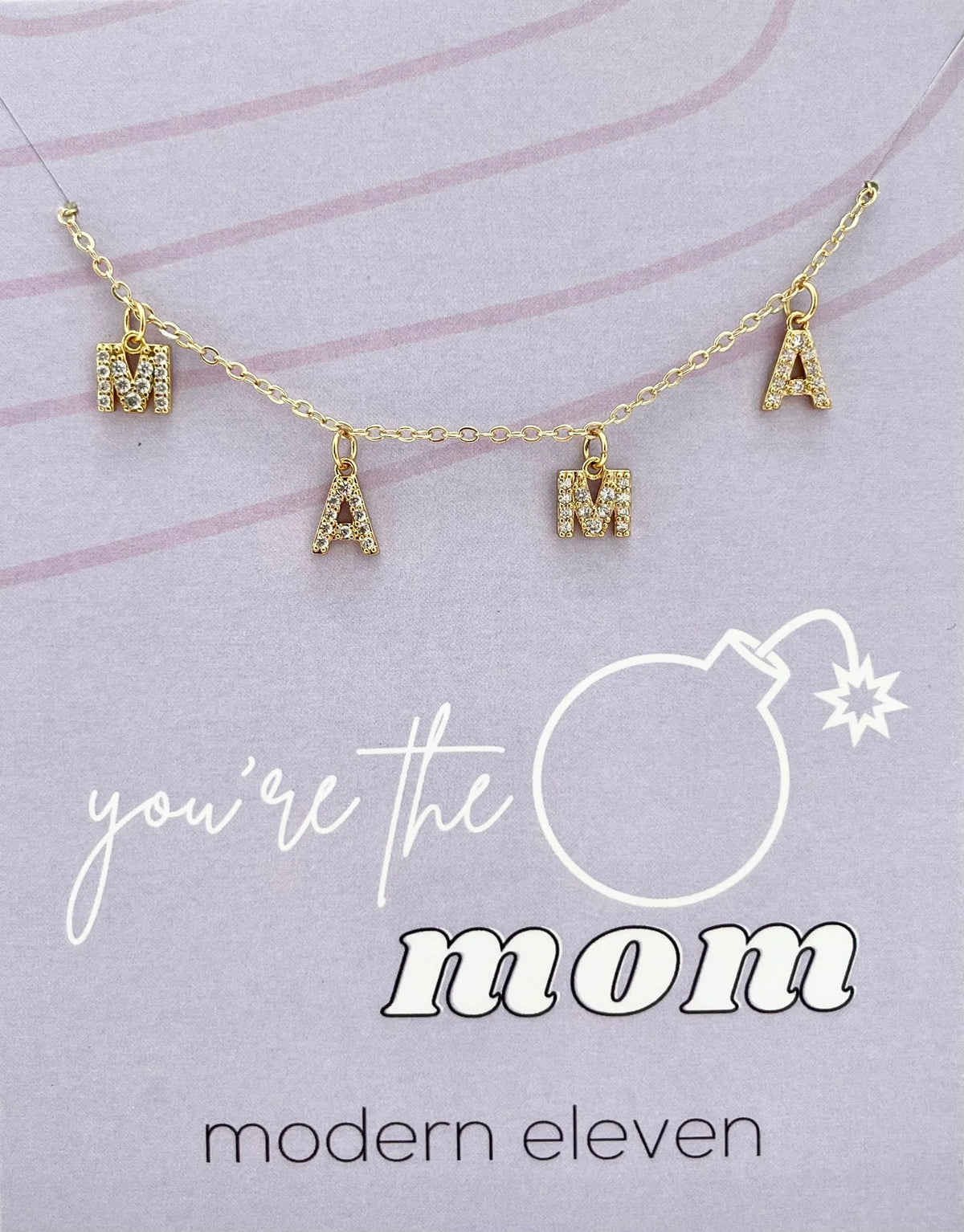 Mama Pave Necklace on You're the Bomb Mom Card / Gold