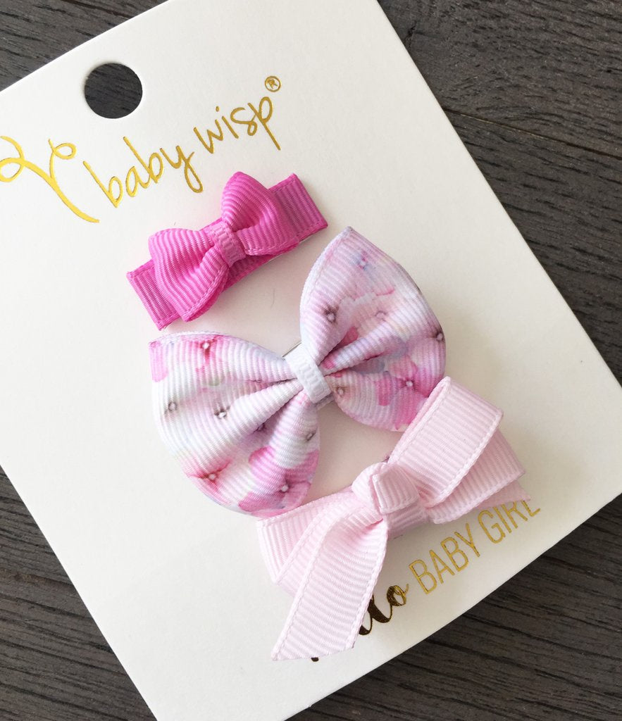 Baby Wisp Small Snap Floral Bow Set / Pink