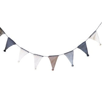Multi Color Cotton Knit Flag Garland with Pom Poms / 104"