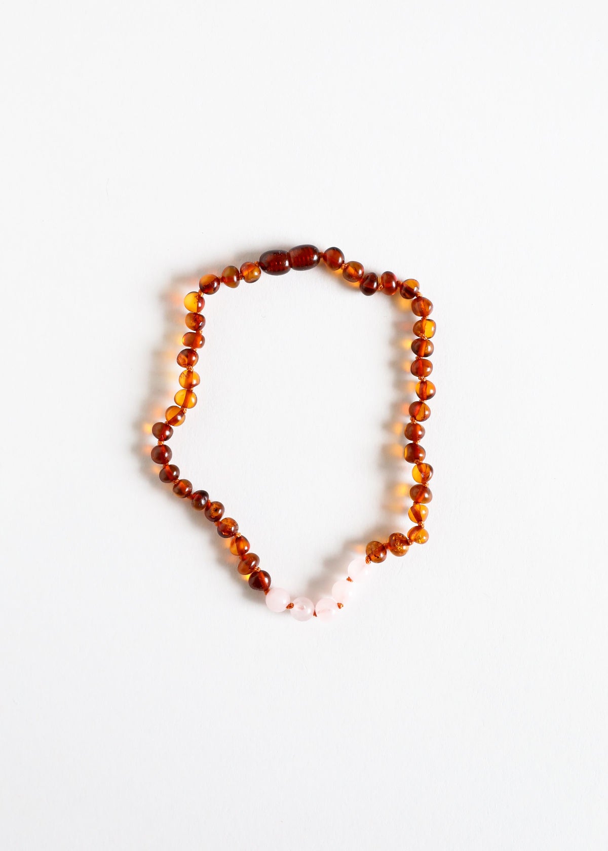 Canyon Leaf Polished Cognac Amber + Rose Quartz Necklace