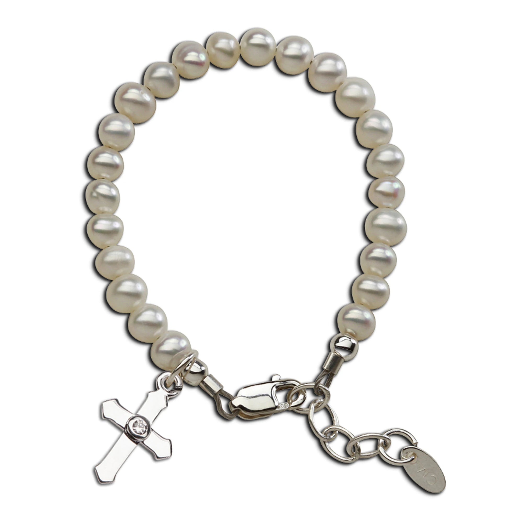 Cherished Moments Lacey Sterling Silver Bracelet with Pearls & Cross