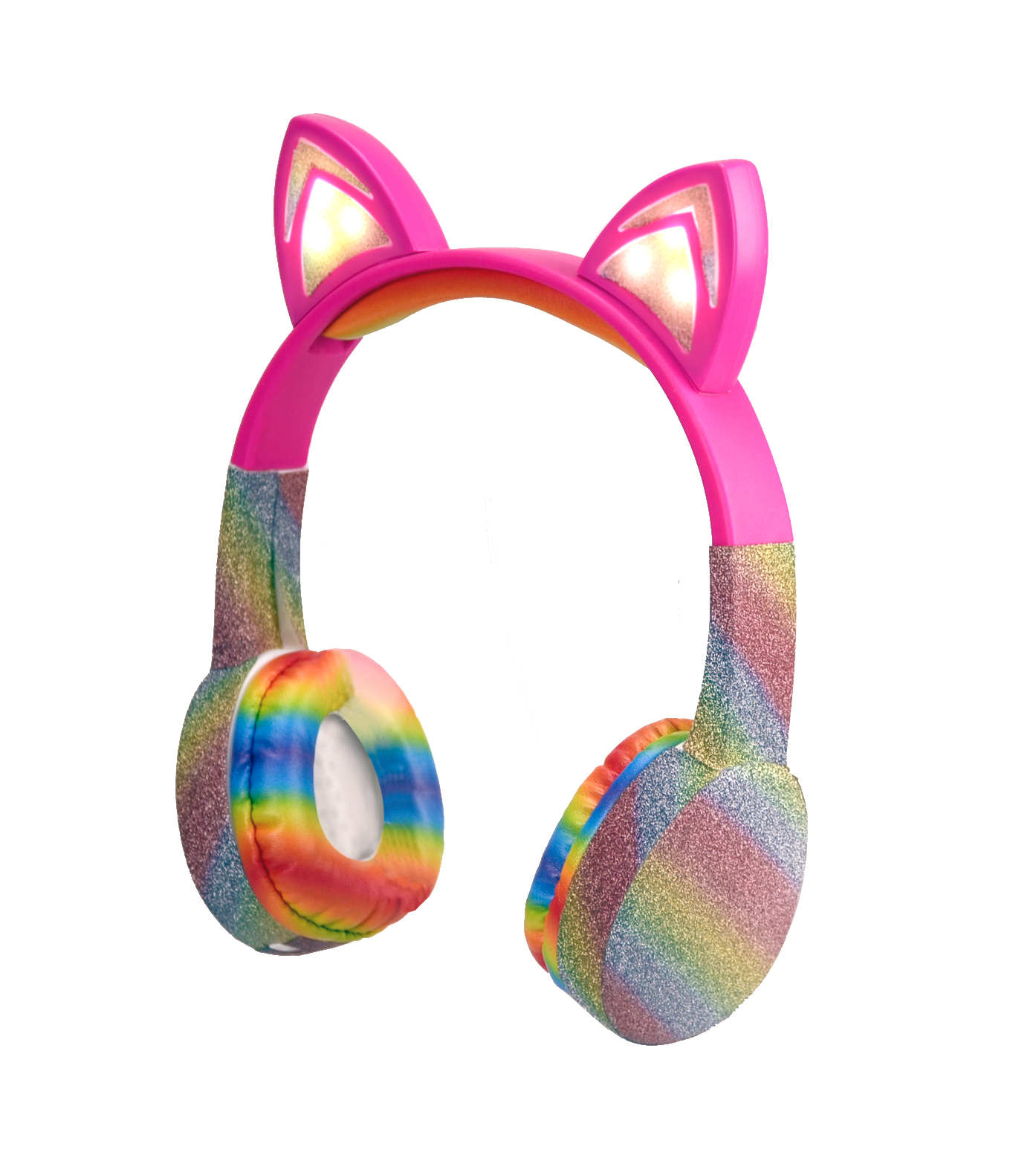 Stereo Bluetooth Headphones / Cat with Rainbow Glitter
