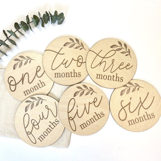 Wooden Botanical Monthly Baby Milestone Discs - Olive