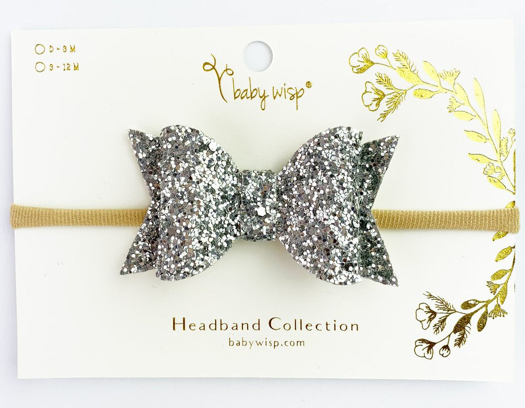 Baby Wisp Courtney Sparkly Bow Headband / Silver