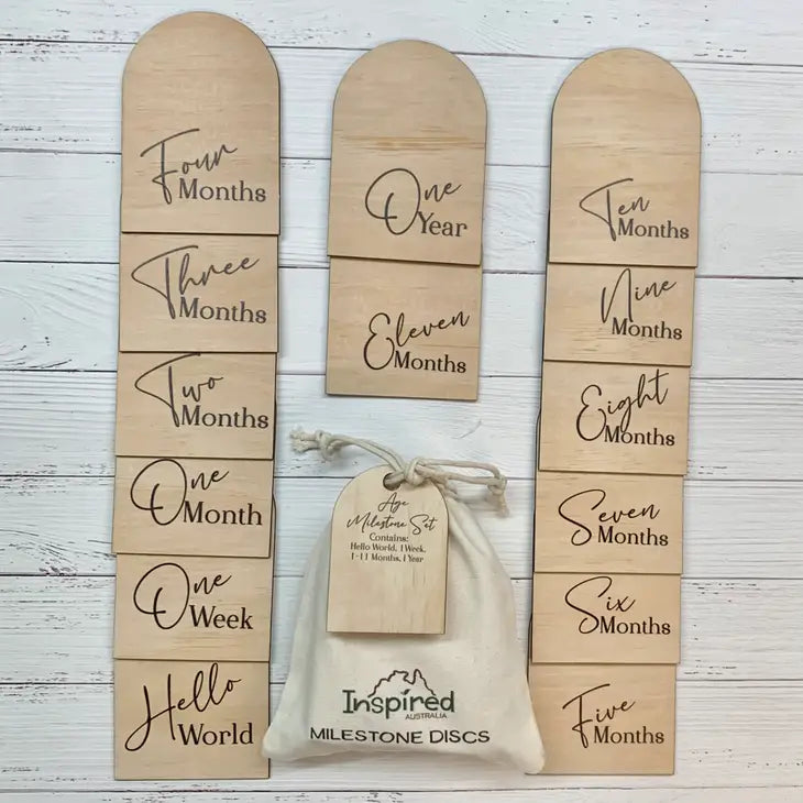 Wooden Milestone Disc 14 Piece Set / Arch Shape