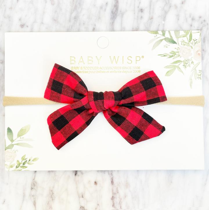 Baby Wisp Buffalo Plaid Bow Skinny Headband / Red & Black