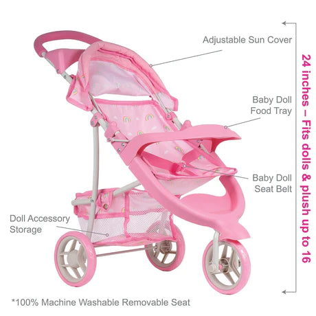 perfectly cute double jogger stroller Adora Rainbow Rose Snack-N-Go Doll Stroller