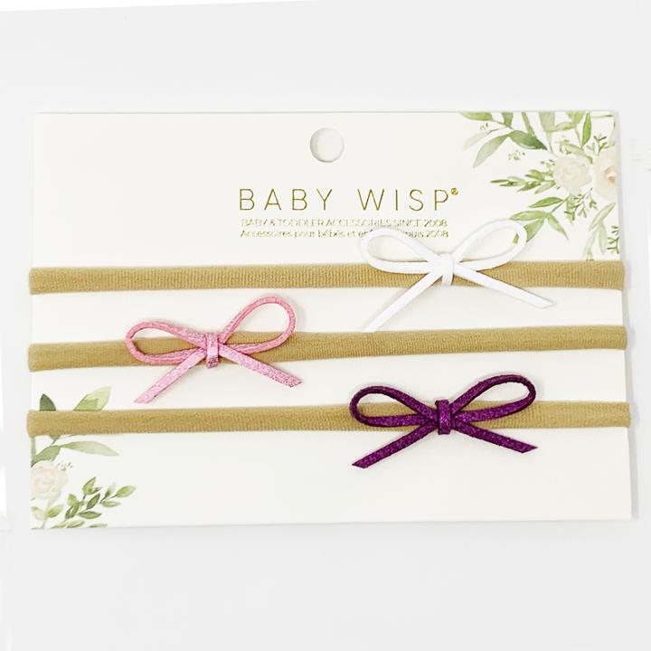 Baby Wisp Suede Bow Headband Set / White/Pink/Purple