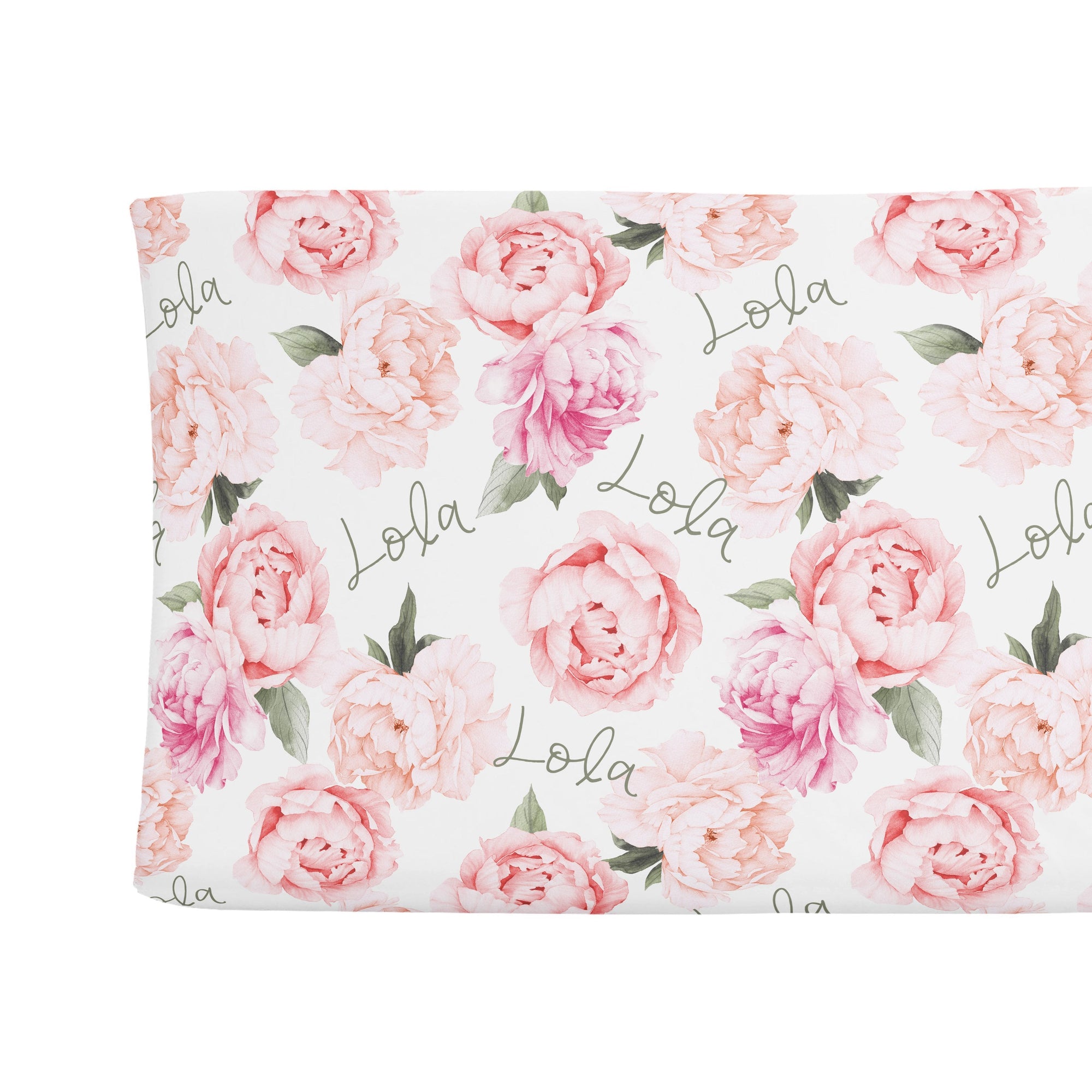 Sugar + Maple Personalized Changing Pad Cover | Peach Peonies