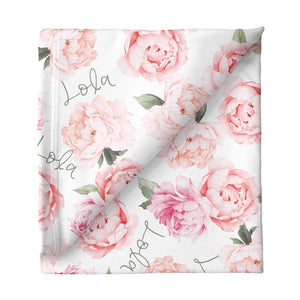 Personalized Stretchy Blanket | Peach Peonies