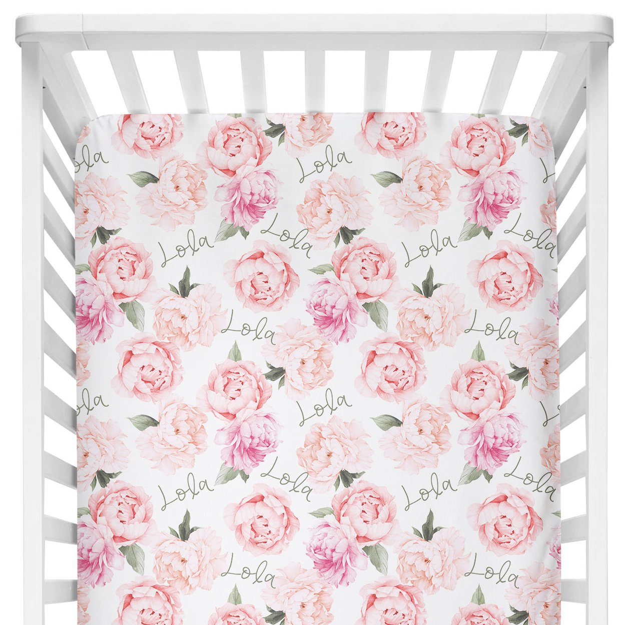 Sugar + Maple Personalized Crib Sheet | Peach Peony Blooms