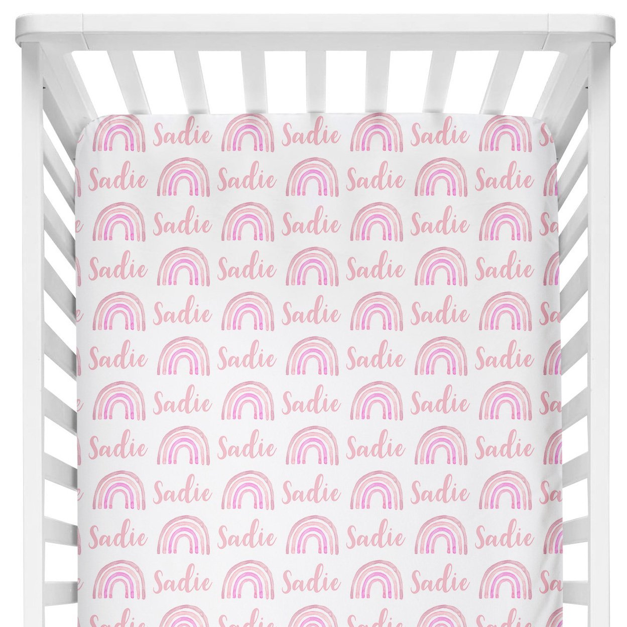 Sugar + Maple Personalized Crib Sheet | Rainbow Pink