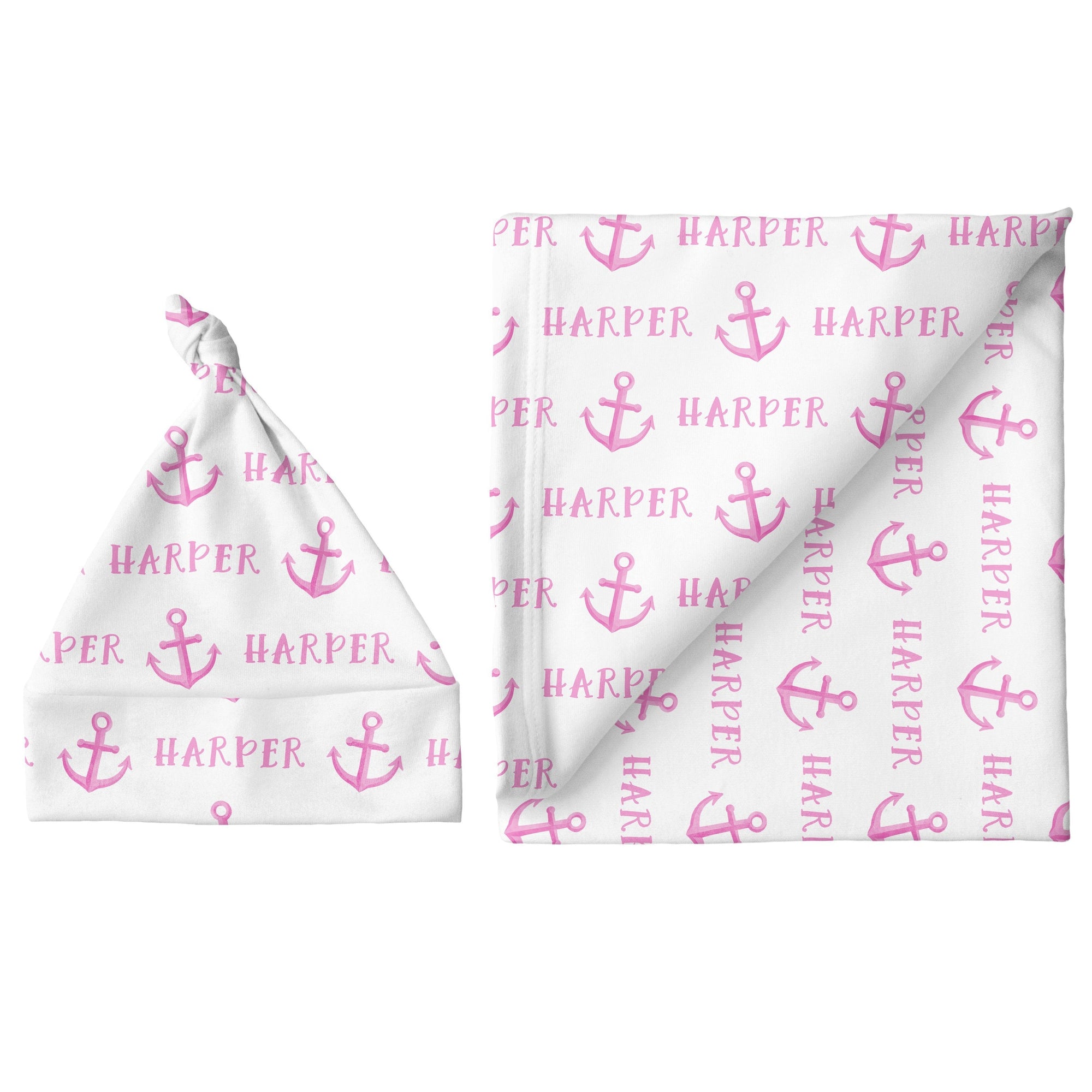 Sugar + Maple Personalized Large Blanket & Hat Set | Anchor Pink
