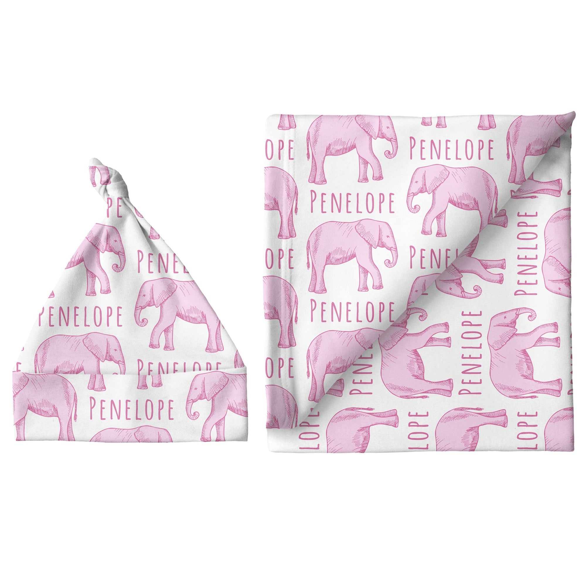 Sugar + Maple Personalized Large Blanket & Hat Set | Elephant Pink