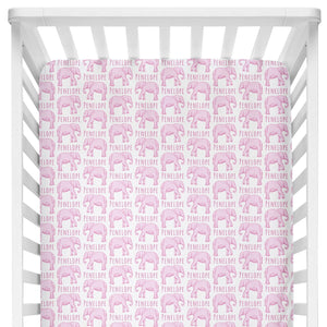 Sugar + Maple Personalized Crib Sheet | Elephant Pink