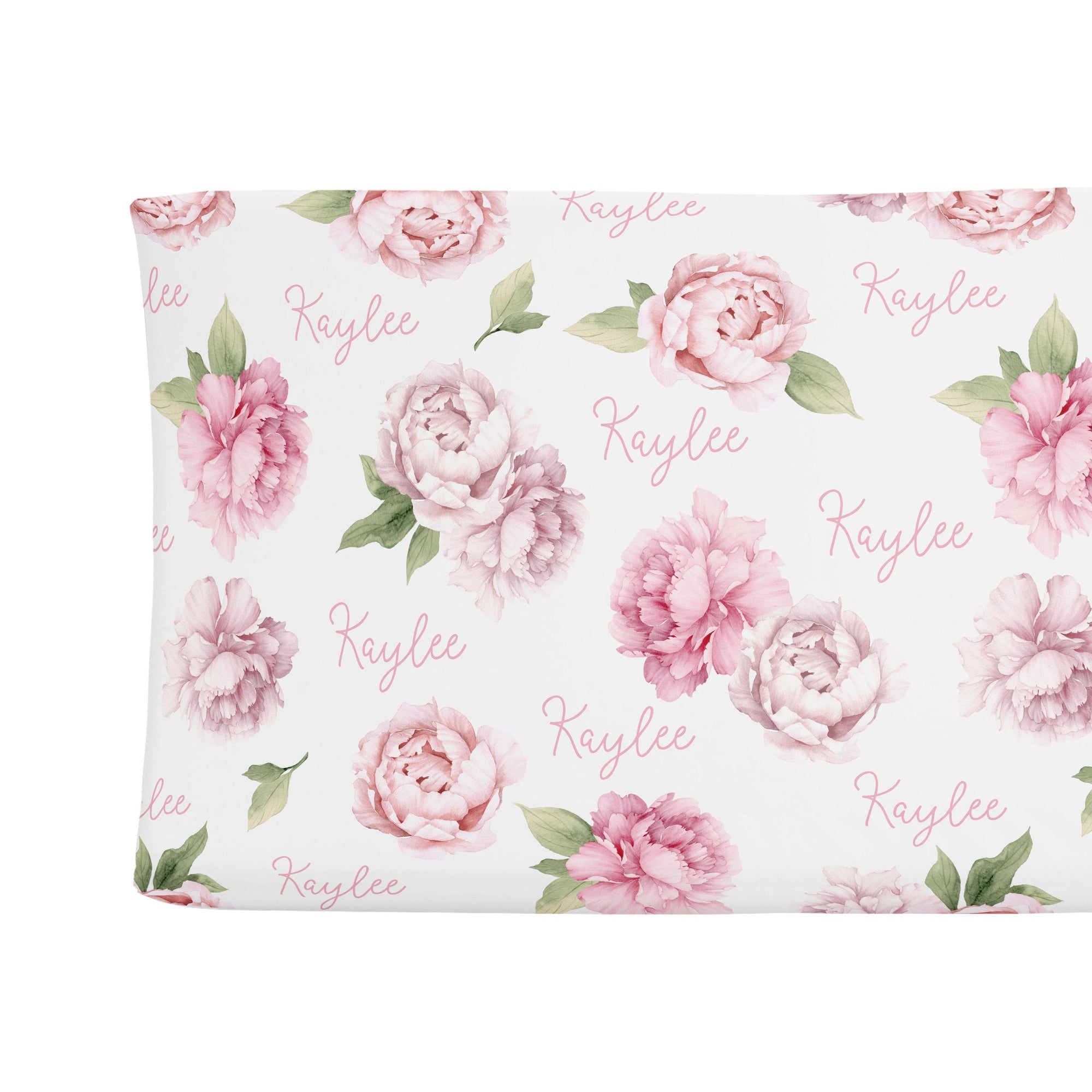 Sugar + Maple Personalized Changing Pad Cover | Pink Peonies