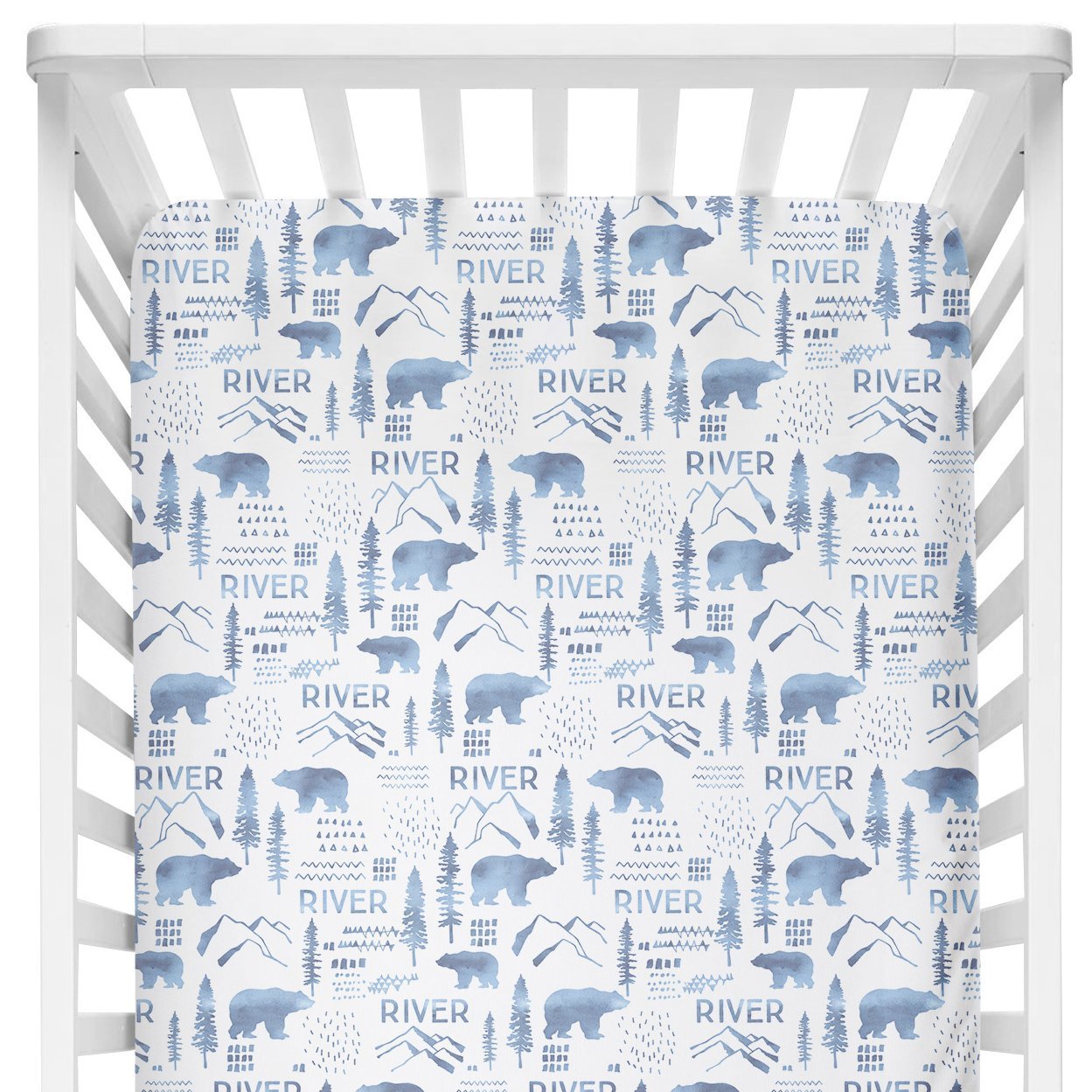 Sugar + Maple Personalized Crib Sheet | Woodland Blue
